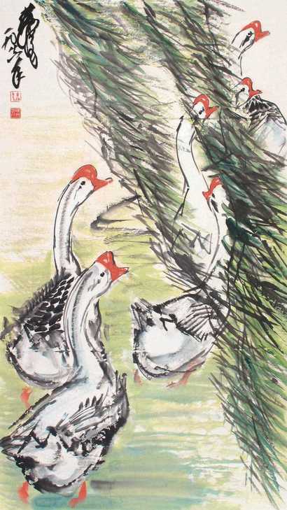 黄胄 鹅趣图 立轴